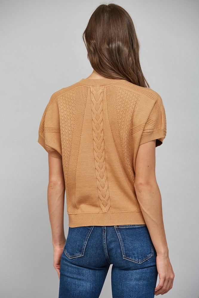 MIXED KNIT SHORT SLEEVE SWEATER