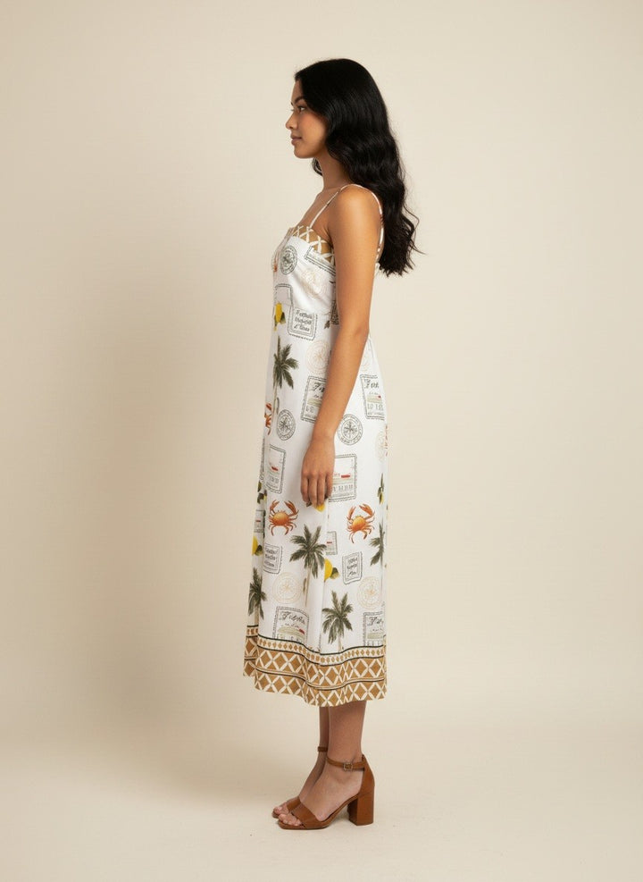 BORDERED STRAP MIDI DRESS