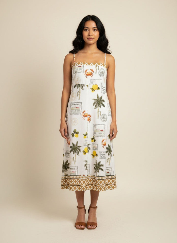BORDERED STRAP MIDI DRESS MULTI / Large / DI11746FO
