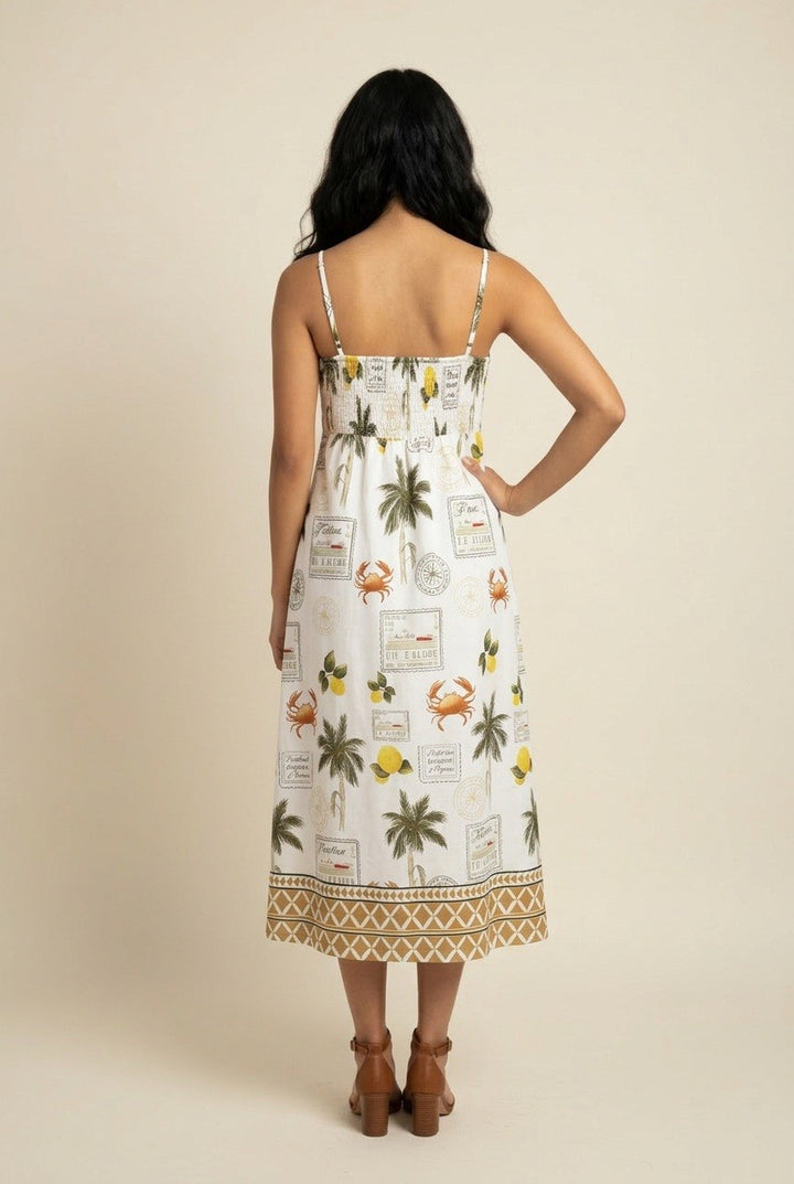 BORDERED STRAP MIDI DRESS