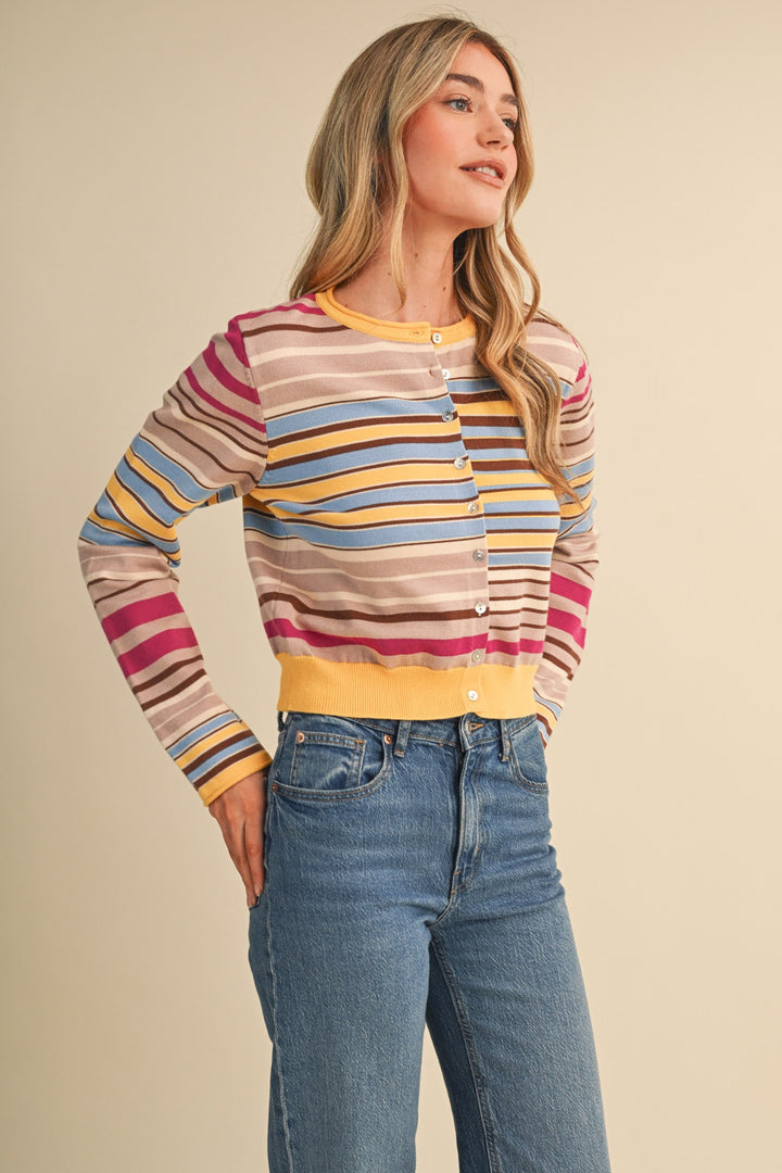 MULTI-COLOR STRIPED SWEATER CARDIGAN
