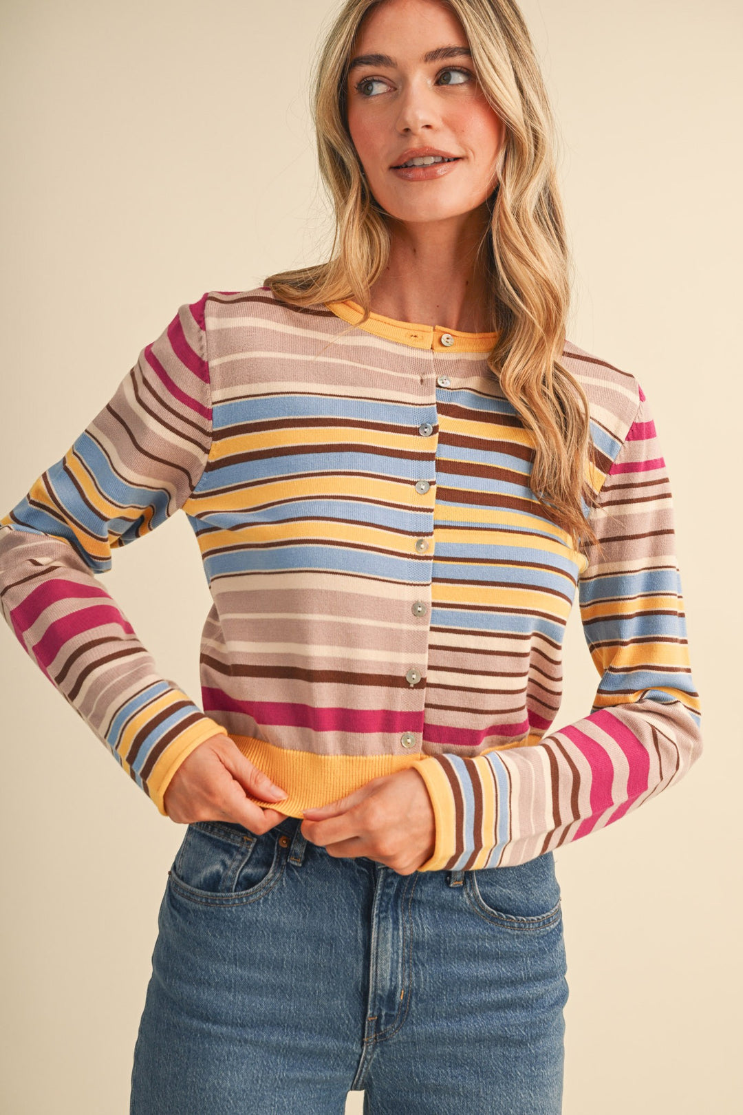 MULTI-COLOR STRIPED SWEATER CARDIGAN