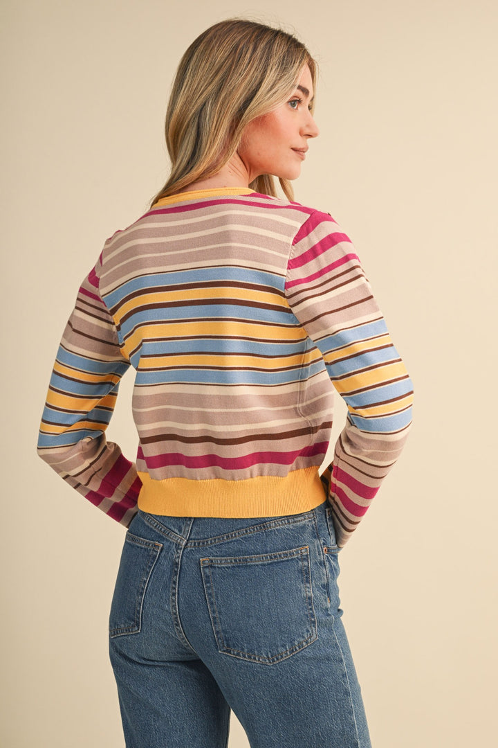 MULTI-COLOR STRIPED SWEATER CARDIGAN