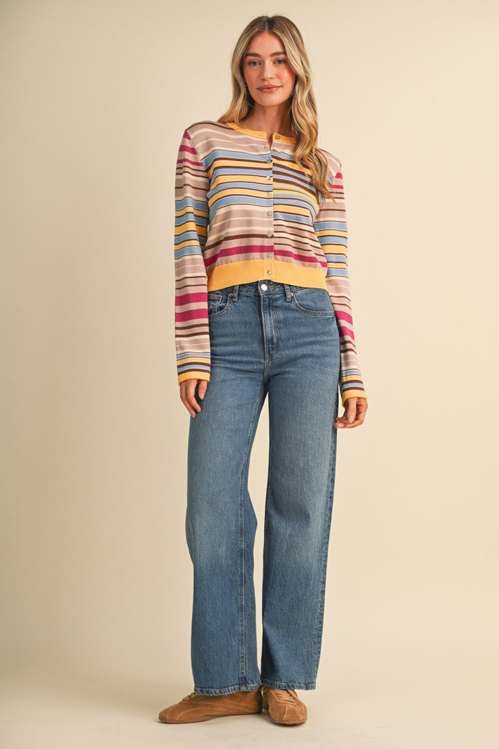 MULTI-COLOR STRIPED SWEATER CARDIGAN