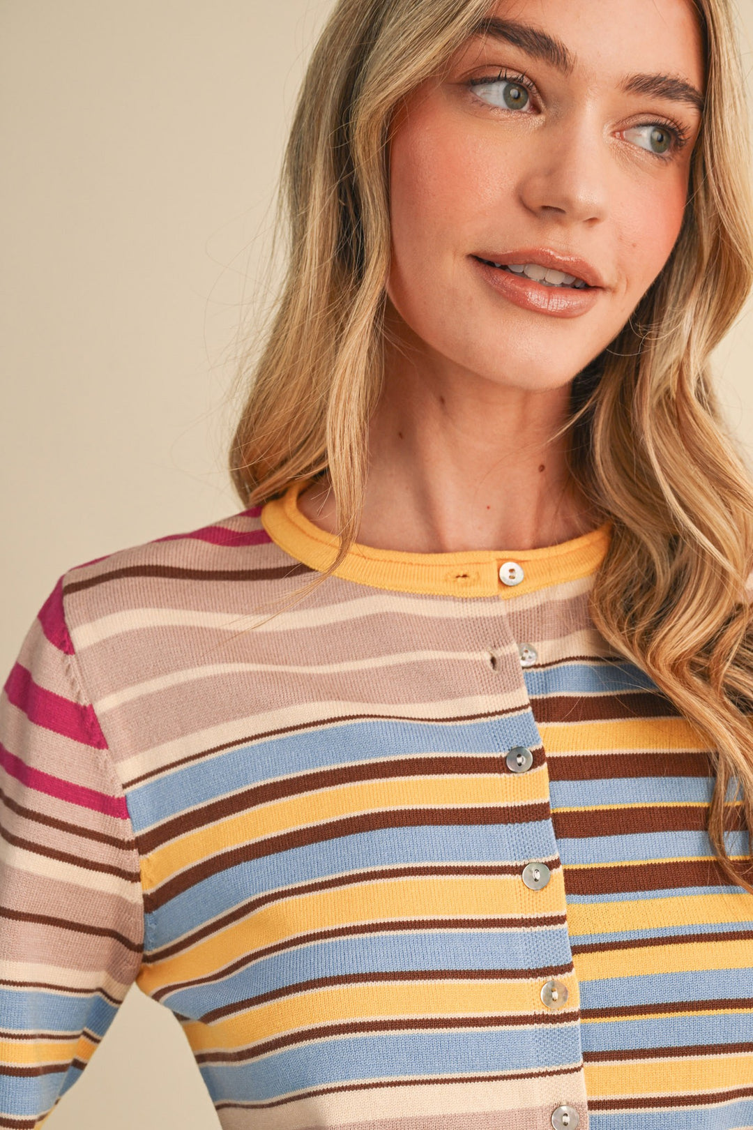 MULTI-COLOR STRIPED SWEATER CARDIGAN
