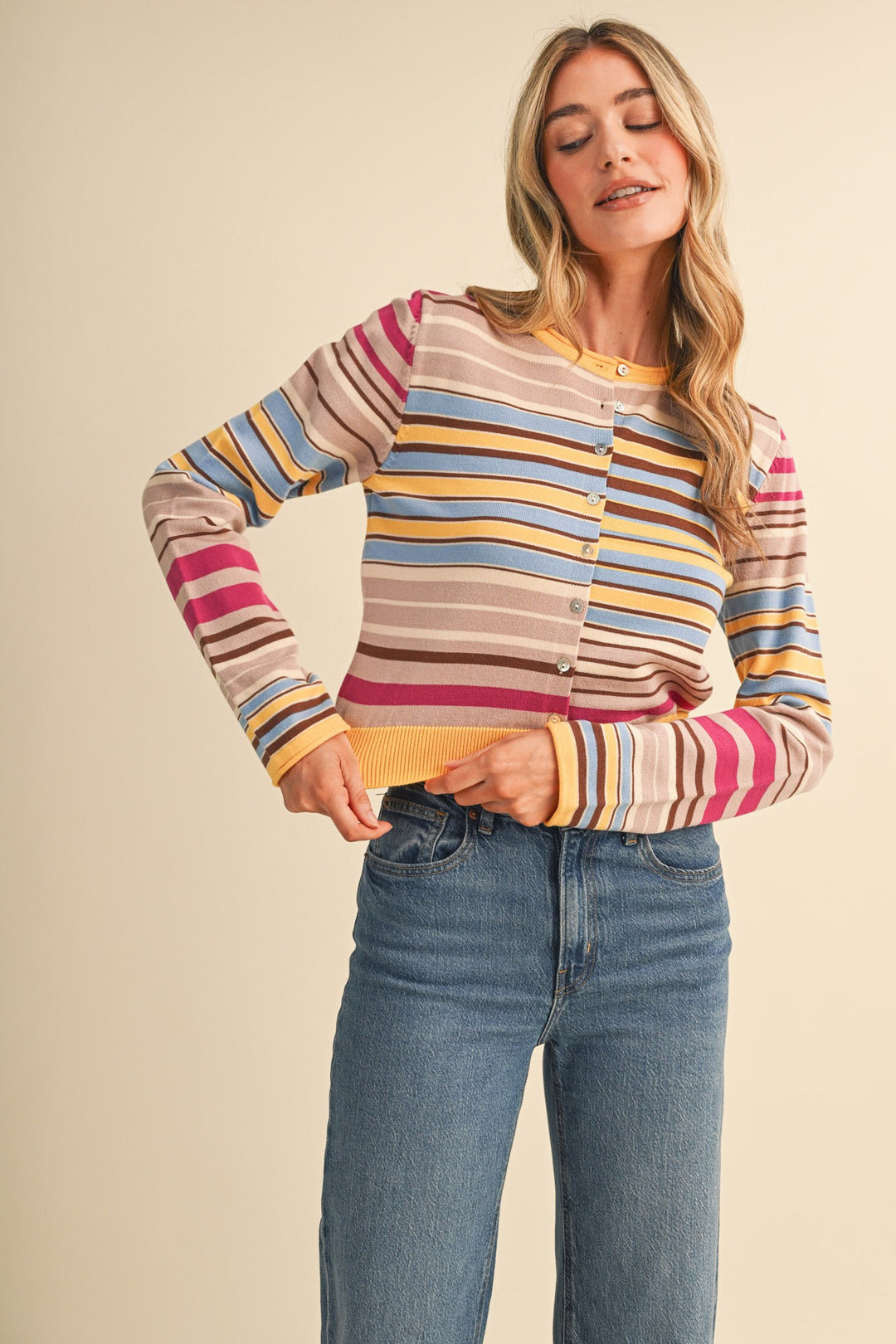 MULTI-COLOR STRIPED SWEATER CARDIGAN