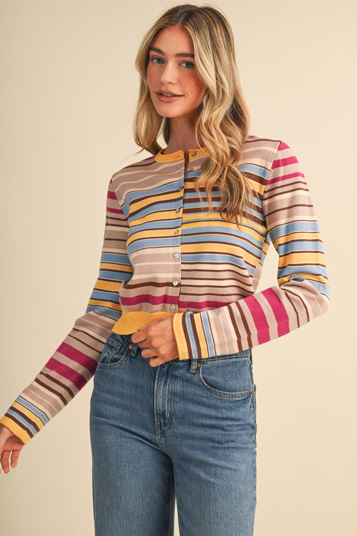 MULTI-COLOR STRIPED SWEATER CARDIGAN