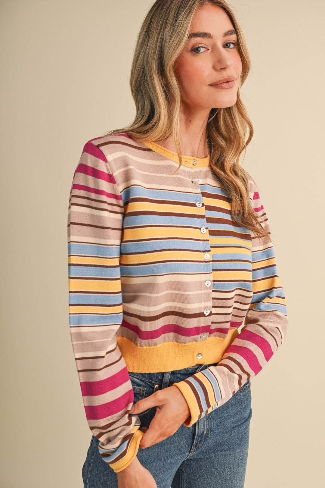 MULTI-COLOR STRIPED SWEATER CARDIGAN