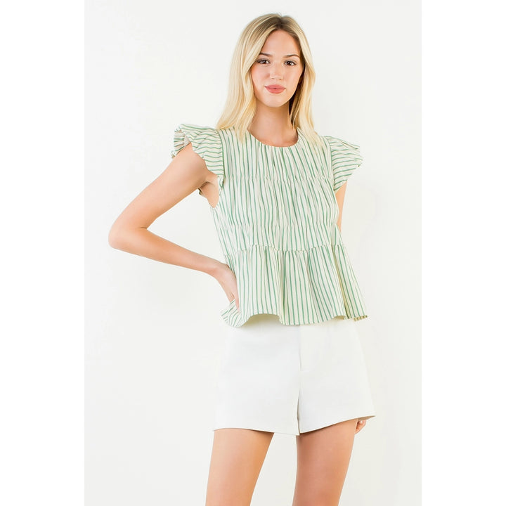 RUFFLE SLEEVE STRIPED TOP