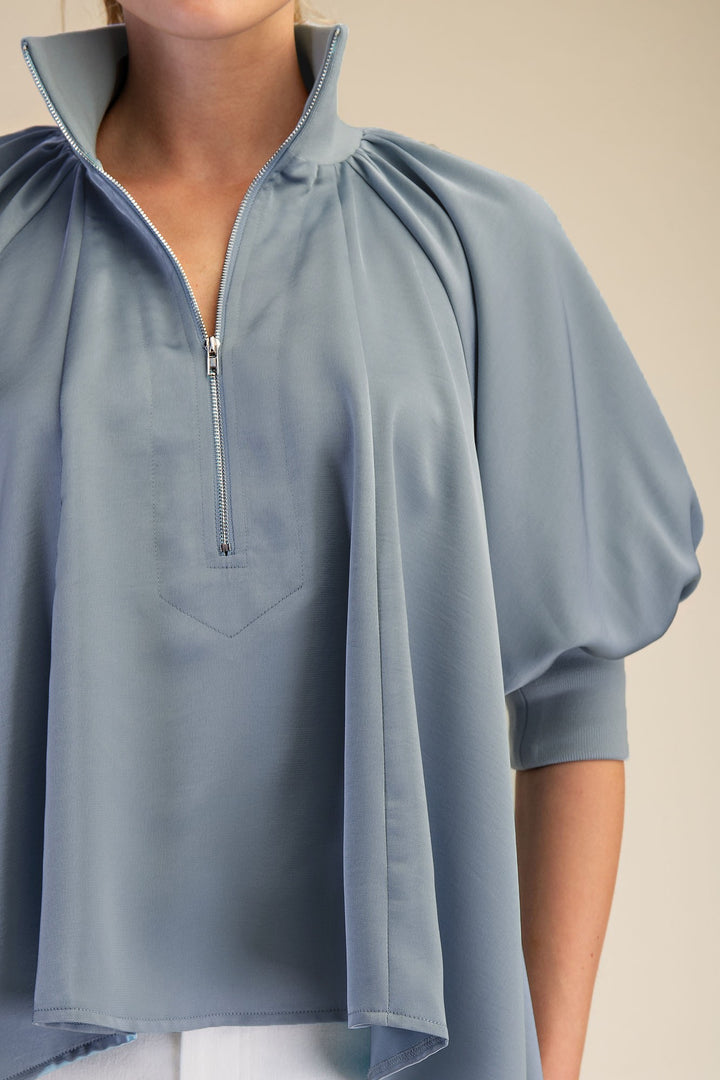 MOCK NECK PUFF ELBOW SLEEVE BLOUSE
