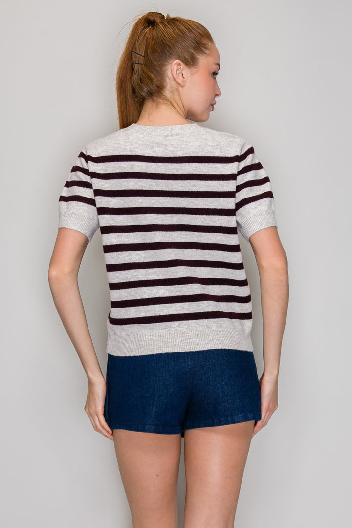 SHORT SLEEVE CREW NECK SWEATER TOP