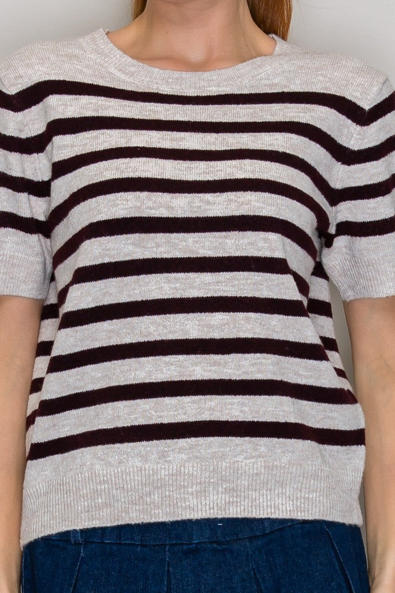 SHORT SLEEVE CREW NECK SWEATER TOP