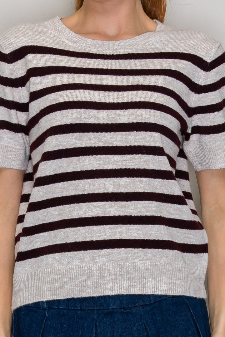 SHORT SLEEVE CREW NECK SWEATER TOP