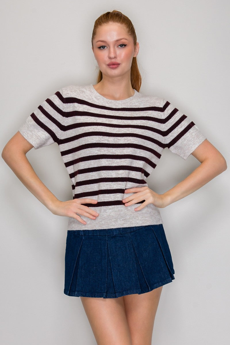 SHORT SLEEVE CREW NECK SWEATER TOP