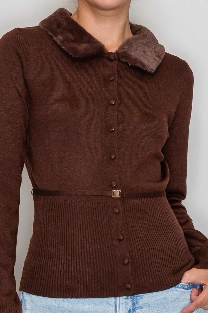 FUR COLLAR SWEATER TOP