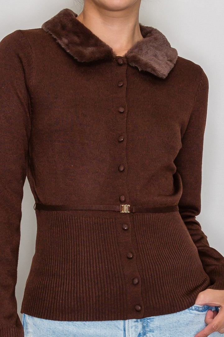 FUR COLLAR SWEATER TOP