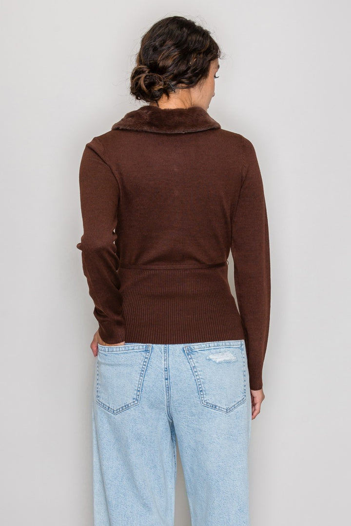 FUR COLLAR SWEATER TOP