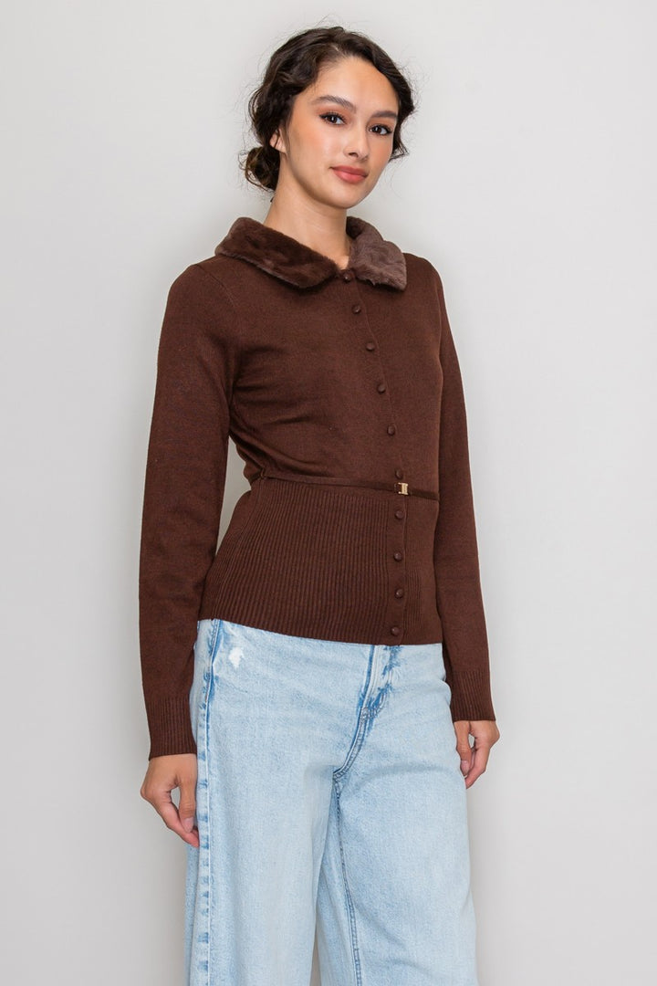 FUR COLLAR SWEATER TOP