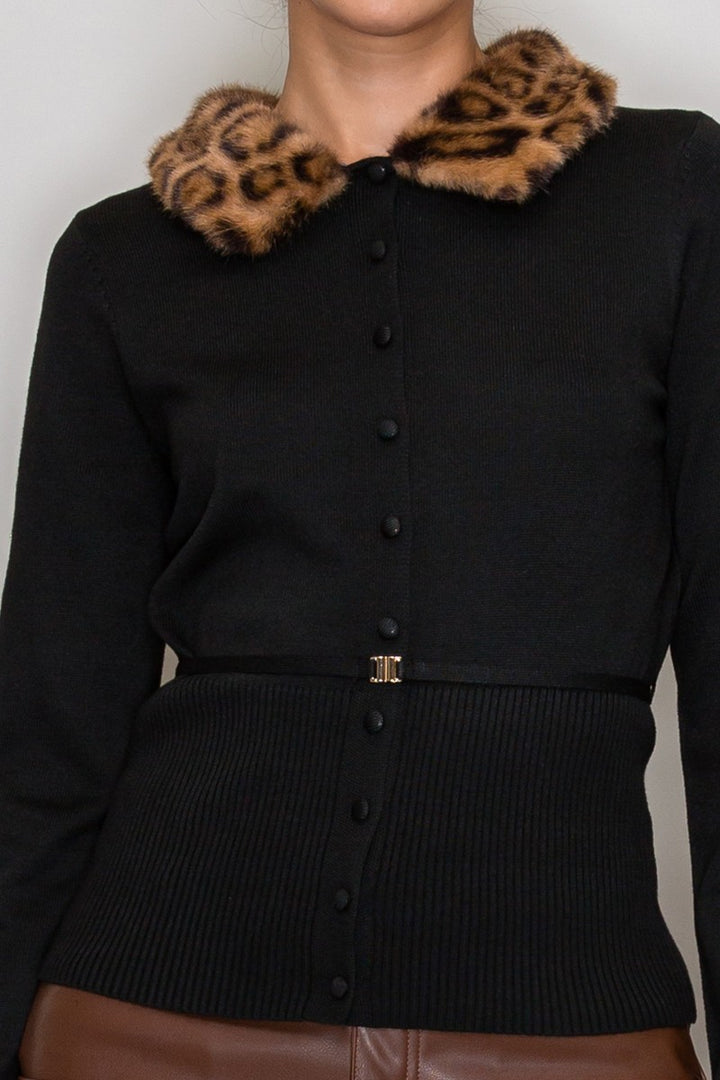 FUR COLLAR SWEATER TOP