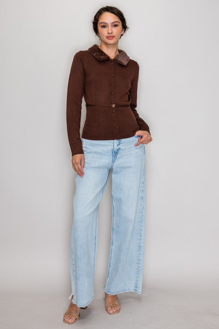 FUR COLLAR SWEATER TOP