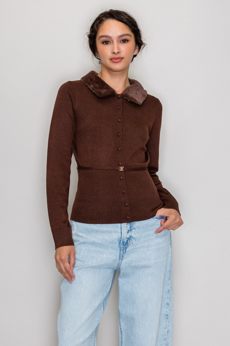 FUR COLLAR SWEATER TOP
