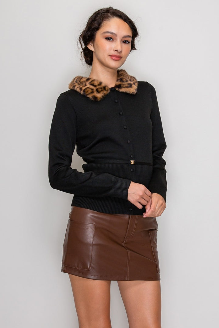 FUR COLLAR SWEATER TOP