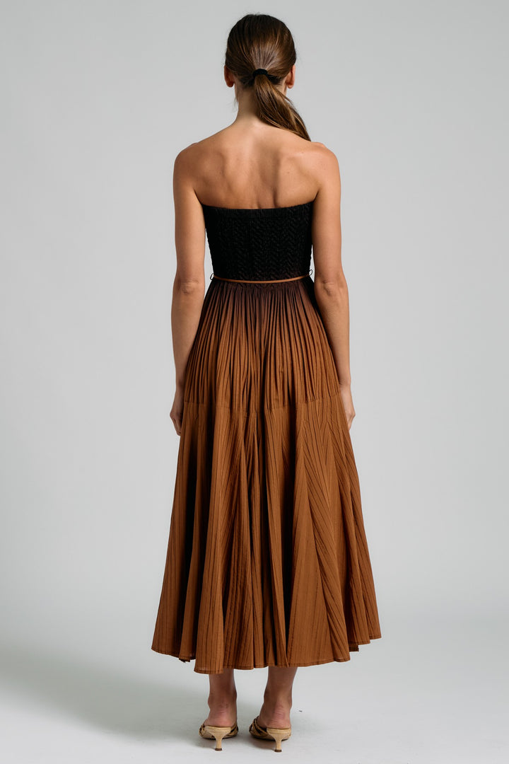SMOCKED TUBE PLEATED MIDI DRESS
