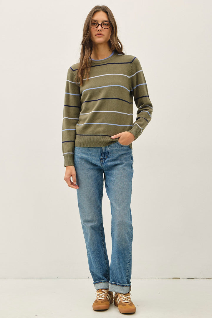 DOUBLE LAYERED LOOK STRIPE SWEATER TOP