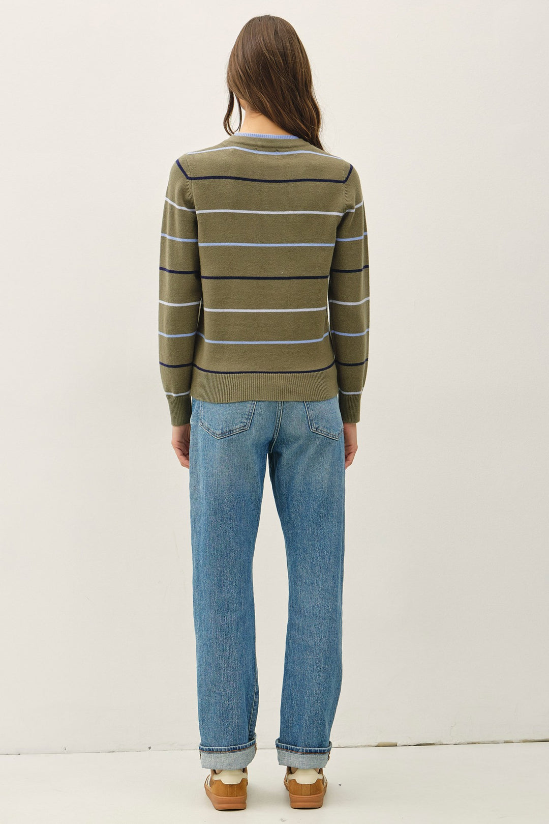 DOUBLE LAYERED LOOK STRIPE SWEATER TOP
