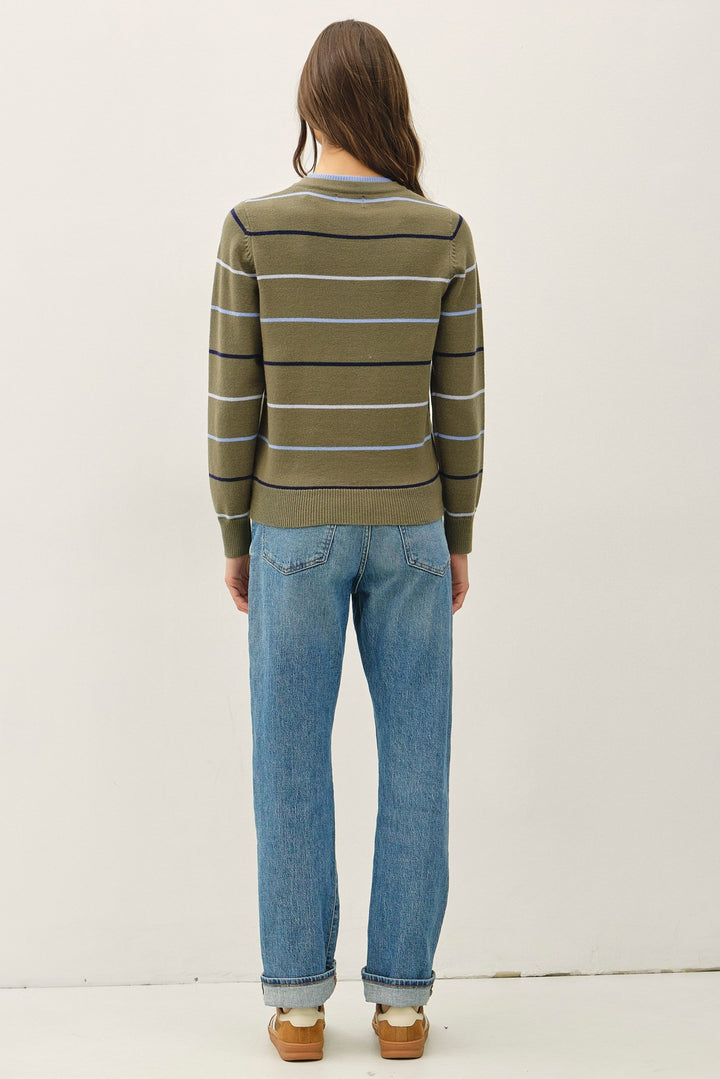 DOUBLE LAYERED LOOK STRIPE SWEATER TOP