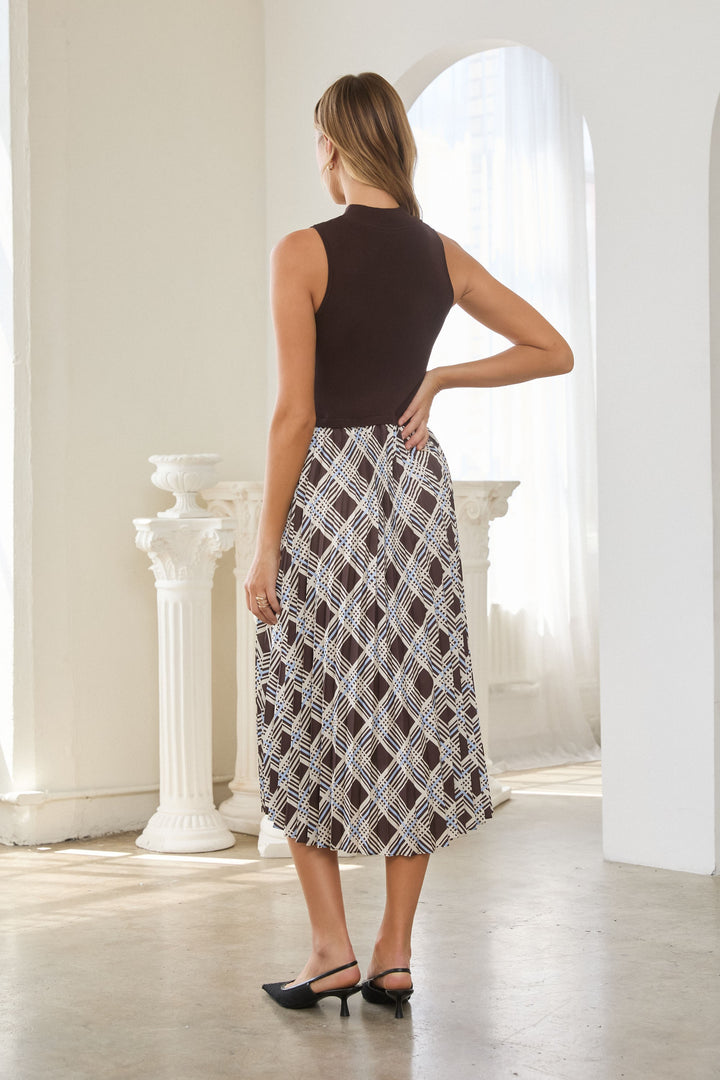 PLAID SLEEVELESS KNIT TWOFER DRESS