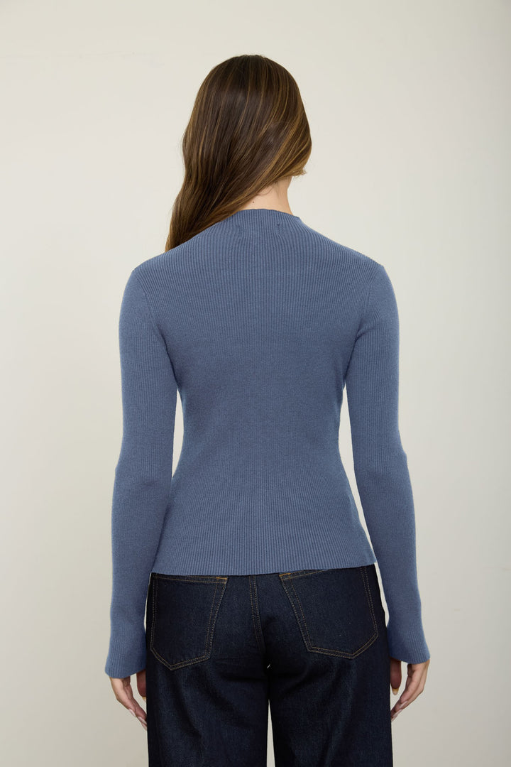 MOCK NECK SCALLOPED BUTTON KNIT CARDIGAN