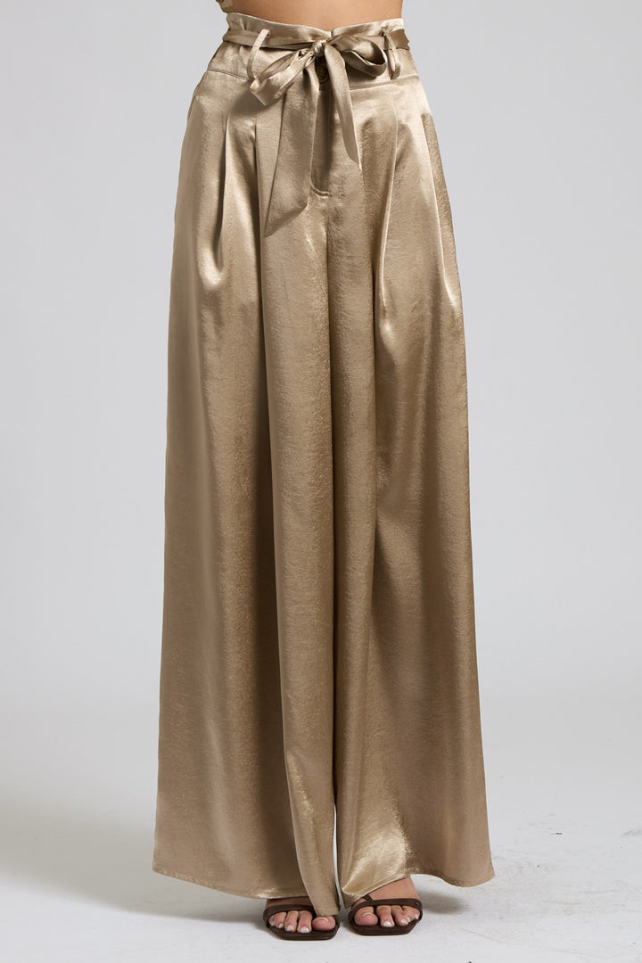 SATIN PAPERBAG WIDE LEG PANTS