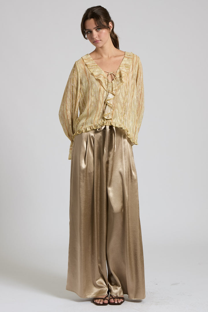 SATIN PAPERBAG WIDE LEG PANTS