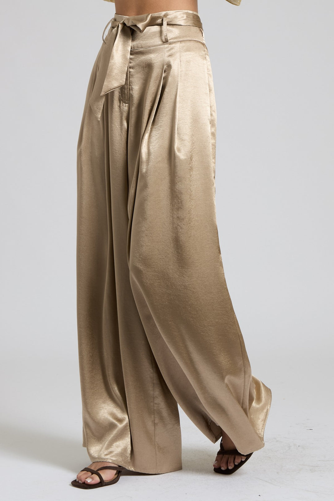 SATIN PAPERBAG WIDE LEG PANTS
