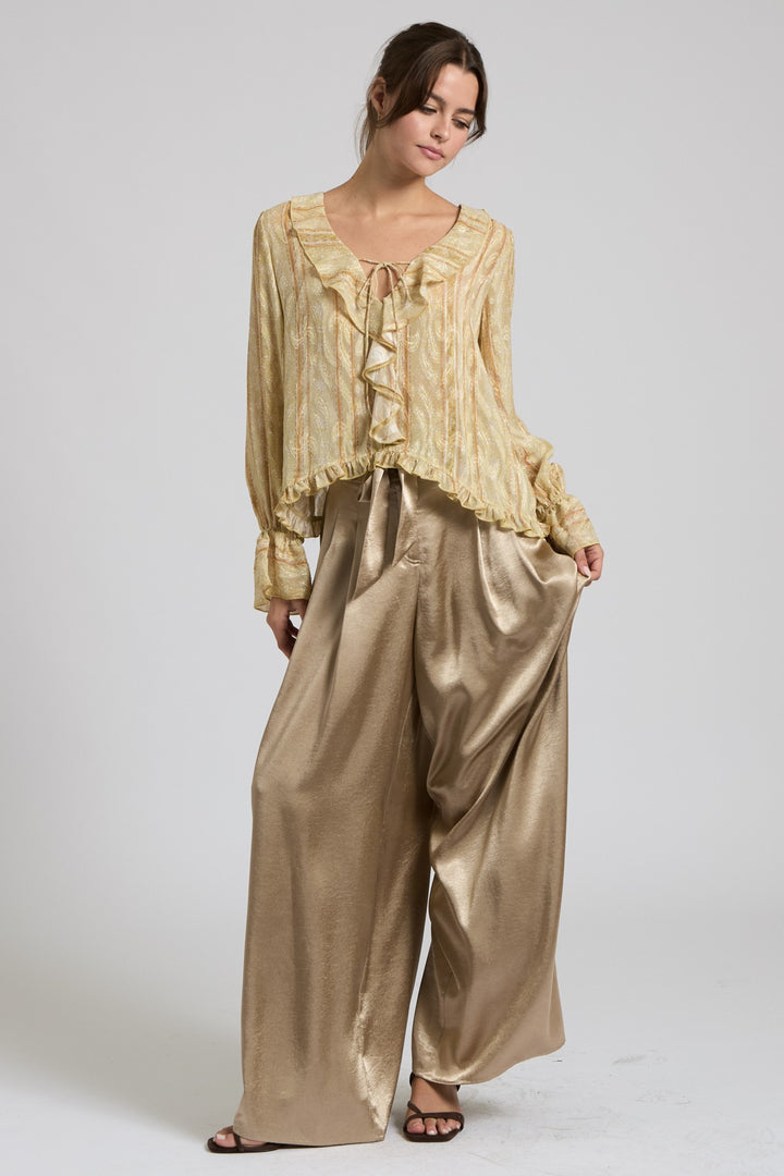 SATIN PAPERBAG WIDE LEG PANTS