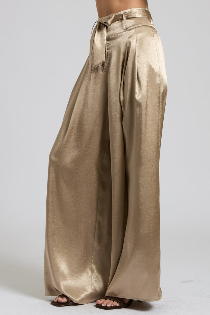 SATIN PAPERBAG WIDE LEG PANTS