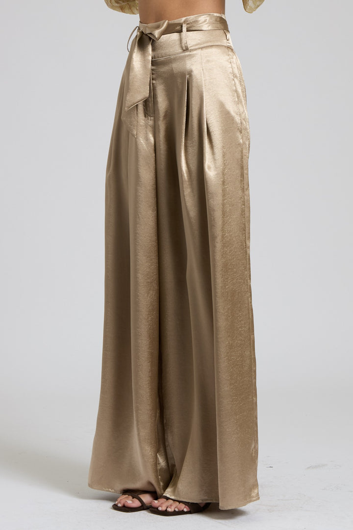 SATIN PAPERBAG WIDE LEG PANTS