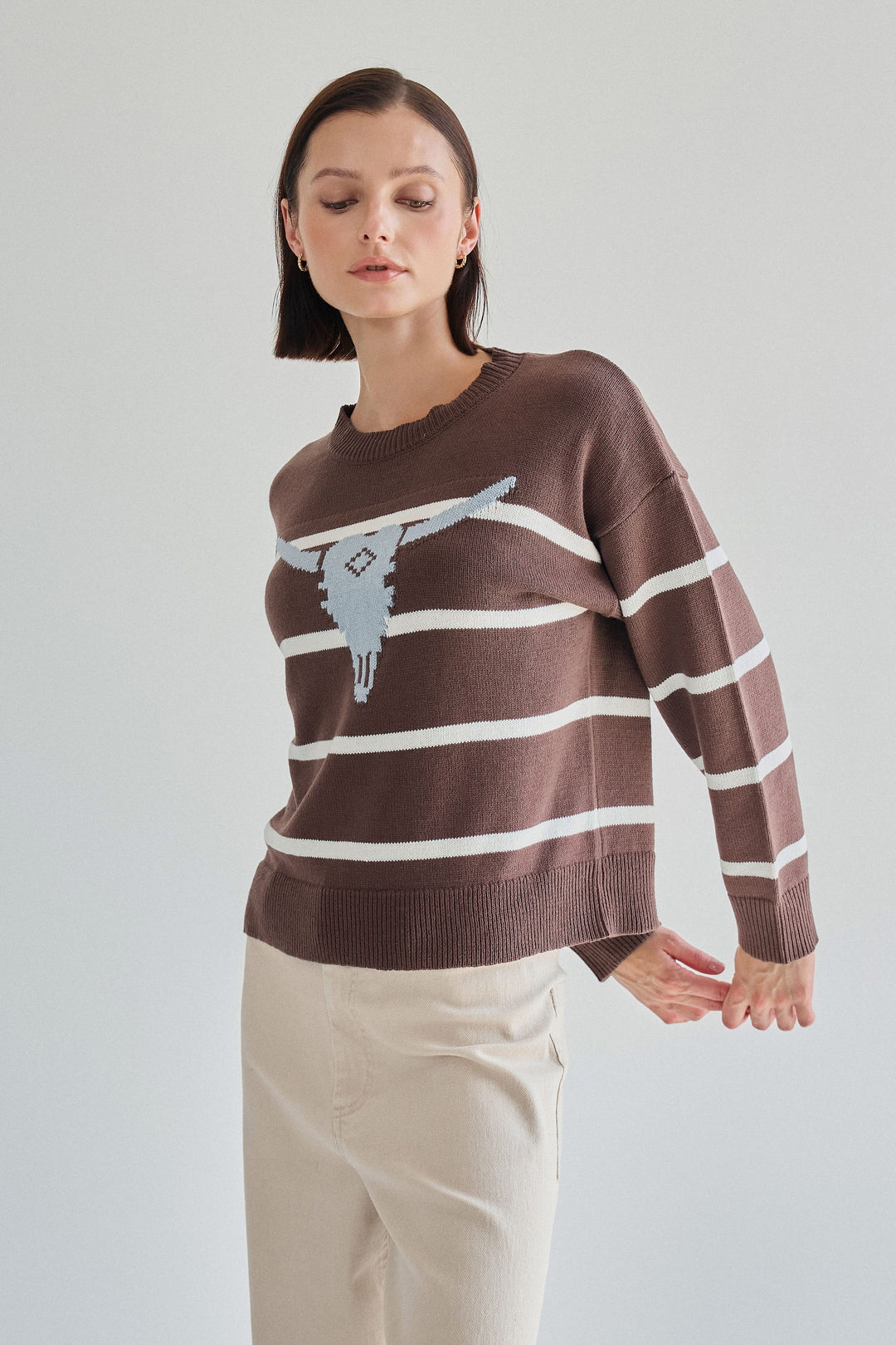 BULL HEAD STRIPE SWEATER TOP