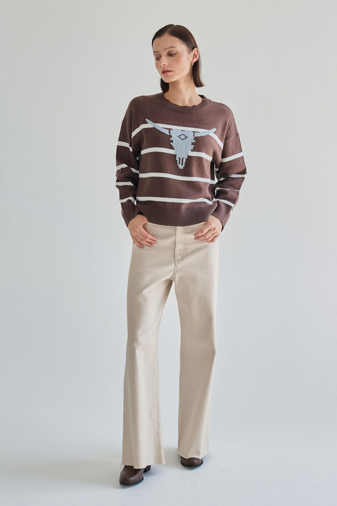 BULL HEAD STRIPE SWEATER TOP