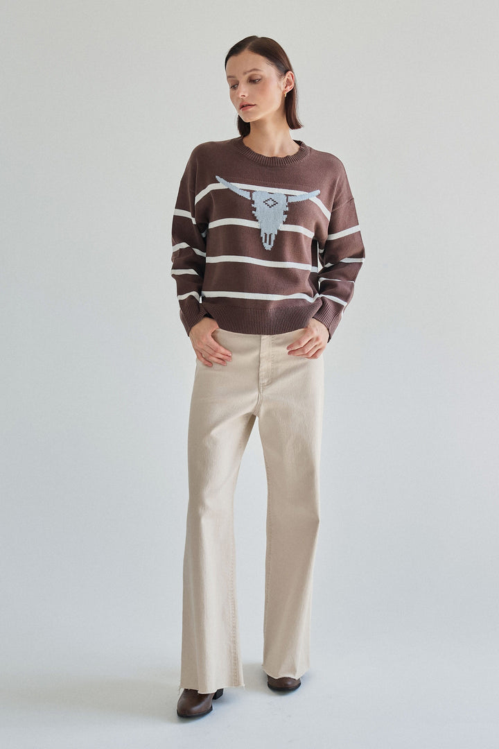 BULL HEAD STRIPE SWEATER TOP