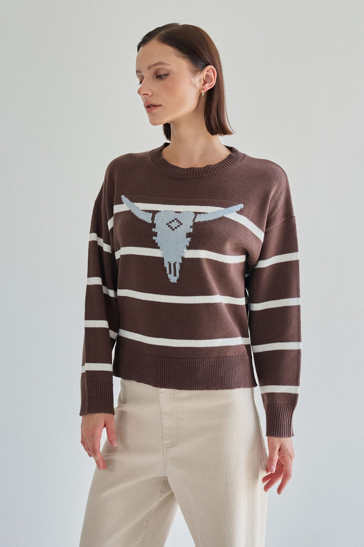 BULL HEAD STRIPE SWEATER TOP
