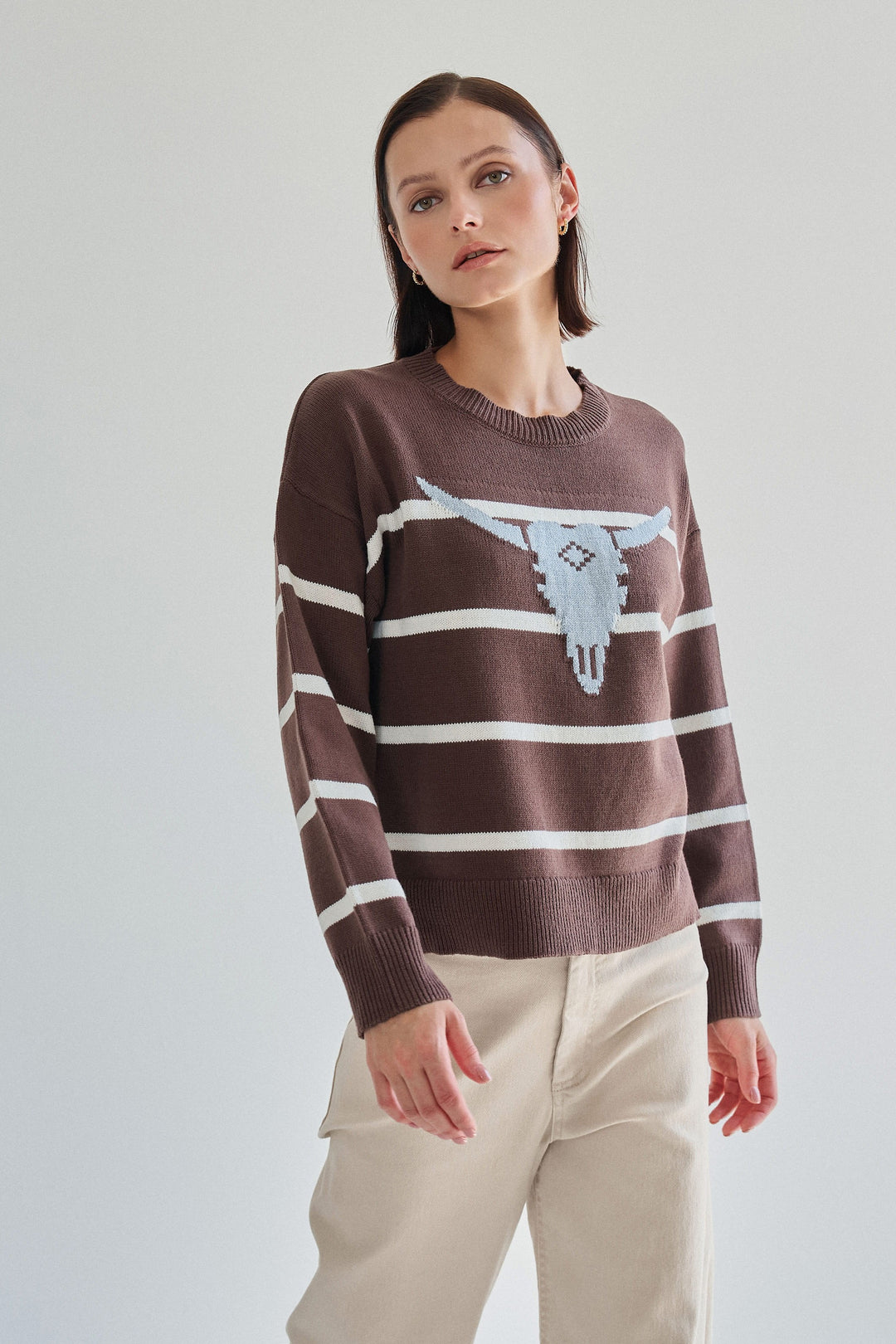 BULL HEAD STRIPE SWEATER TOP