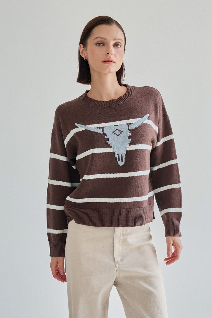 BULL HEAD STRIPE SWEATER TOP