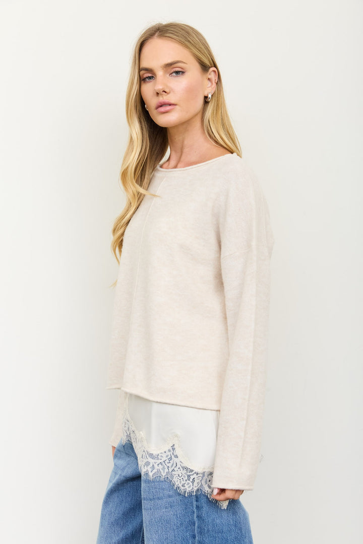 CENTER SEAM ROLLED NECK KNIT SWEATER
