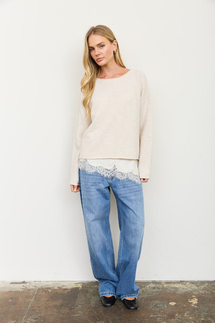 CENTER SEAM ROLLED NECK KNIT SWEATER