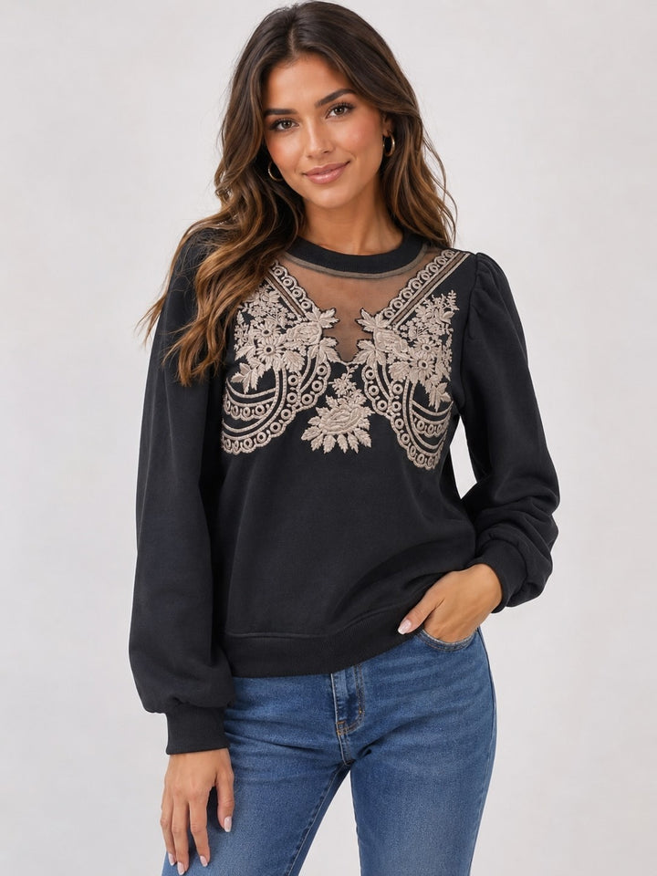 CONTRAST SWEATSHIRT WITH EMBROIDERED LACE