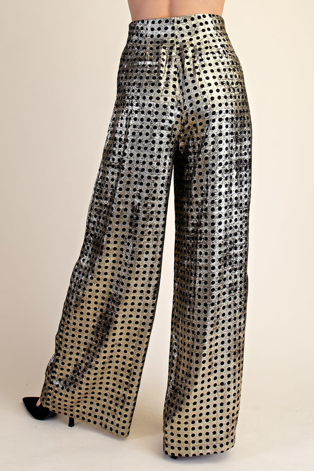 POLKA DOT PLEATED HIGH WAISTED WIDE PANTS