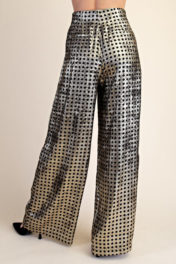 POLKA DOT PLEATED HIGH WAISTED WIDE PANTS