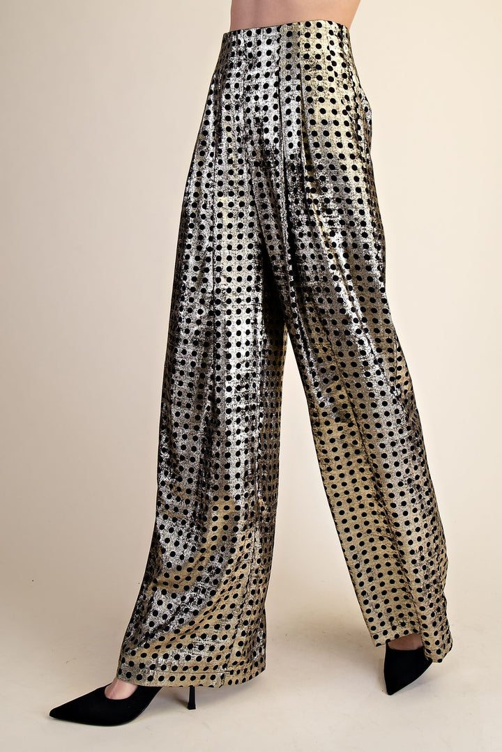 POLKA DOT PLEATED HIGH WAISTED WIDE PANTS